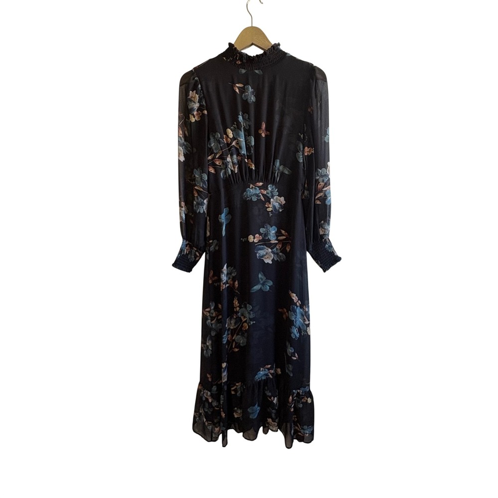 Baltic Born Size Medium Luciana Black Floral Mock Neck Puff Sleeve Maxi Dress - Picture 2 of 6